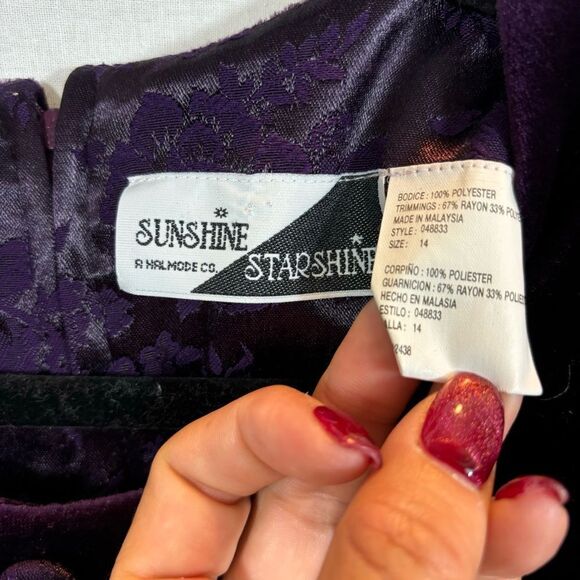 Ladies Vintage 80’s Sunshine Starshine Deep Purple Velour Tunic Top Size 14 - Picture 9 of 13